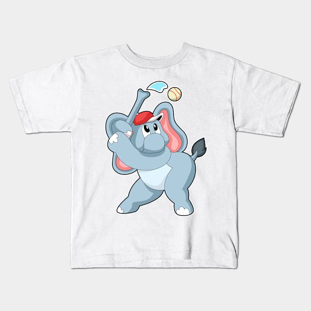 Elephant at Baseball Kids T-Shirt by Markus Schnabel